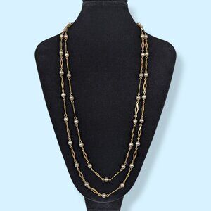V. 2-Strand Faux Pearl Cut Out Statement Necklace